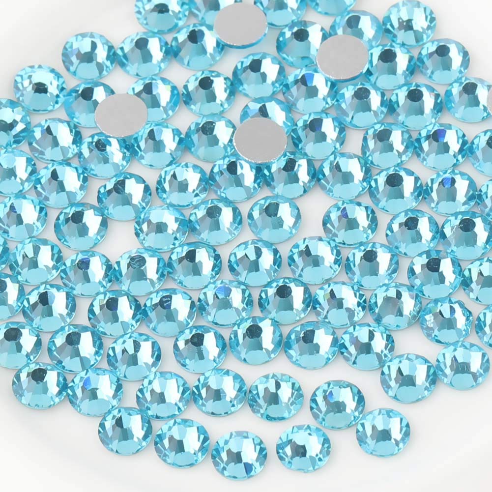 beadsland 1440 Piece Flat Back Crystal Rhinestones Round Gems,1.3mm-6.5mm,Aquamarine(SS10(2.7-2.8mm))