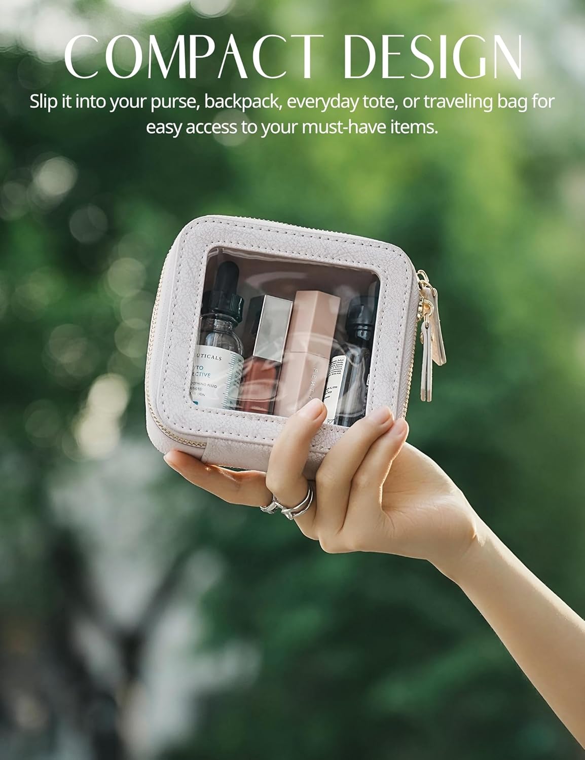 Popvibe Clear Makeup Bag Travel Cosmetic Case Transparent Toiletry Bag with Zipper, Portable Make Up Organizer Traveling Compact Car Bag for Essentials