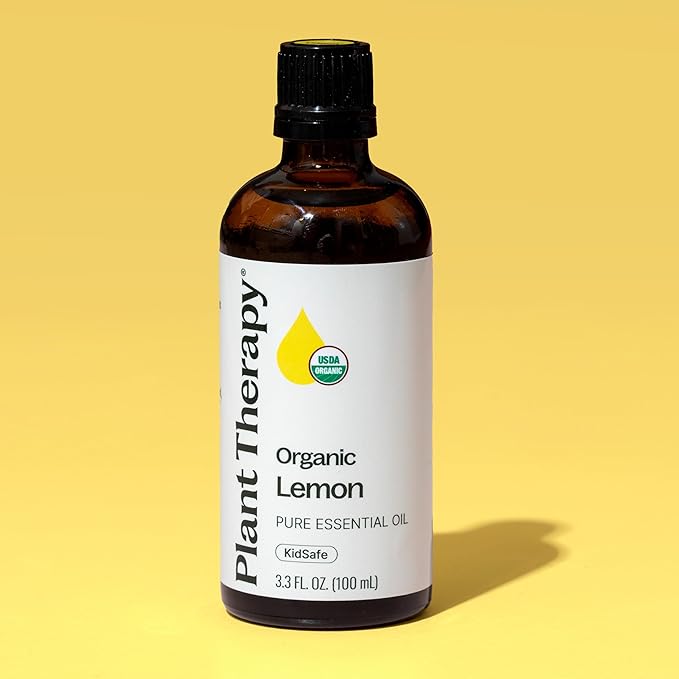 Plant Therapy Organic Lemon Essential Oil 100% Pure, USDA Certified Organic, Undiluted, Natural Aromatherapy, Therapeutic Grade 100 mL (3.3 oz)
