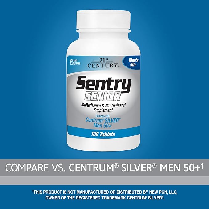 21st Century Sentry Senior Men 50Plus Tablets, White Unscented 100 Count (Pack of 2)