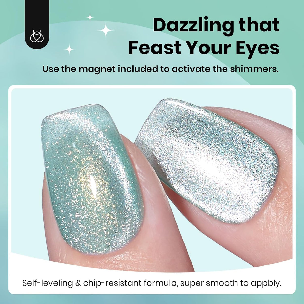 Beetles Green Cat Eye Gel Polish, 15ML Mint Green Cat Eye Glitter Gel Polish with Magnet Soak Off UV Shimmer Velvet Gel Mint Stardust Series French Nail Art Design Manicure Gifts for Women