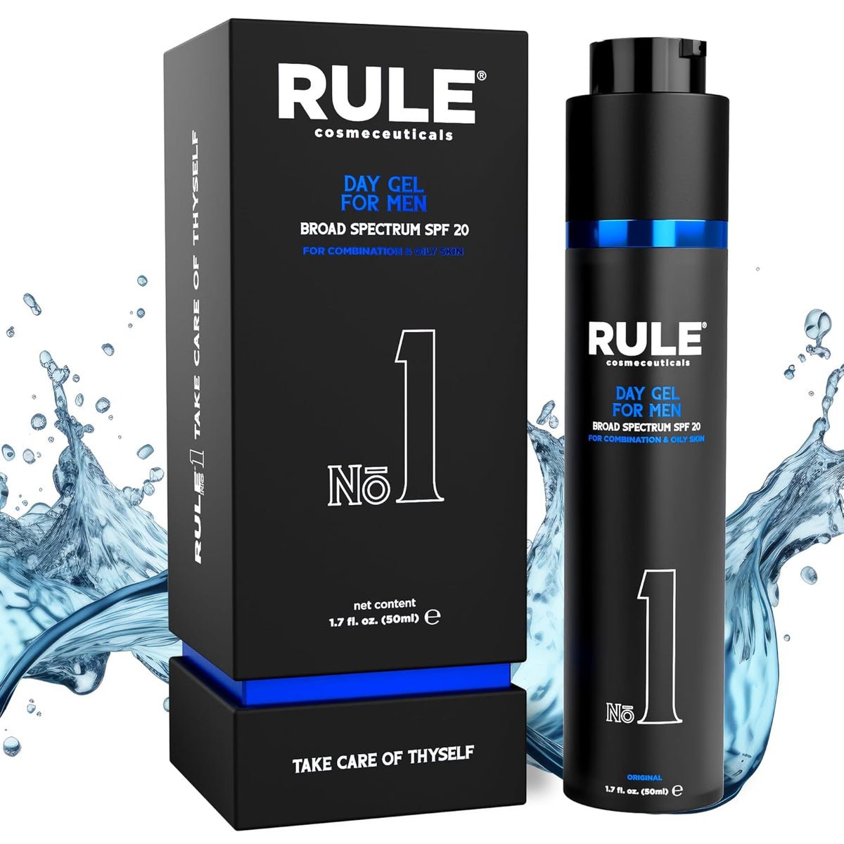 No.1 Day Gel for Men, 10-in-1 Anti-Aging Face Moisturizer to Reduce Wrinkles, SPF 20, Collagen, Vitamins B, C & E - Combination & Oily Skin - Original, 50 mL