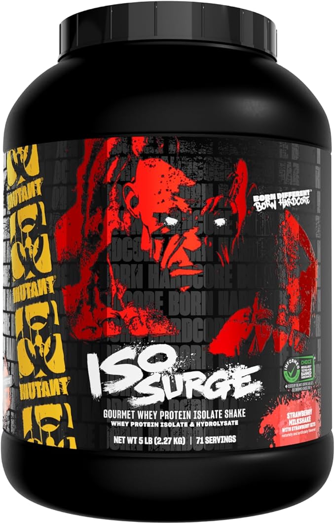 Mutant ISO Surge Whey Protein Isolate Powder Acts Fast to Help Recover, Build Muscle, Bulk and Strength, 5 lb - Strawberry Milkshake