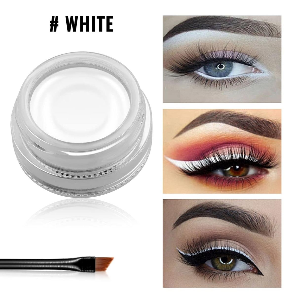 Erinde White Gel Eyeliner, Waterproof Cream Eyeliner Gel Pot, High-Intensity Pigments Long Lasting Smudge-Proof Eye Liner Eyebrow Makeup, Waterline Matte Eye Liner with 2PCS Brushes, 04 White