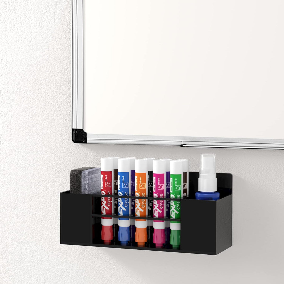 HBlife Acrylic Magnetic Dry Erase Marker Holder for Whiteboard, Wall Mount 10 Slots Magnet Pen Pencil Holder for Fridge Refrigerator, Locker Organizer Accessories for School Classroom Office, Black