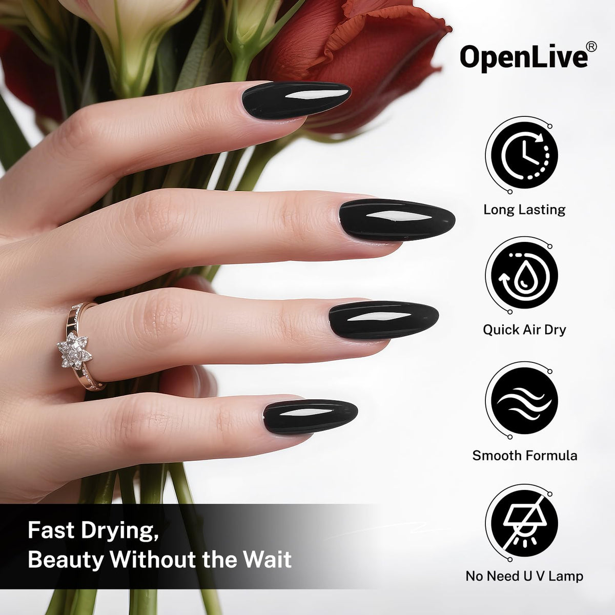 16.5ml Black Nail Polish Large Volume Quick Drying Nail Polish, Fast Drying and Long Lasting Color Nail Art DIY Home Manicure Gift for Women