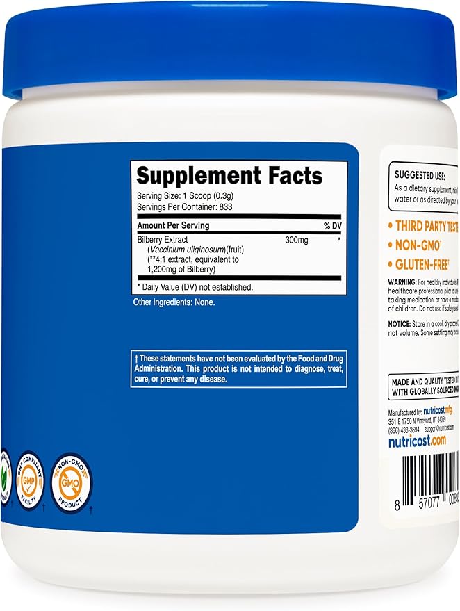 Nutricost Bilberry Powder 250 Grams - Gluten Free and Non-GMO