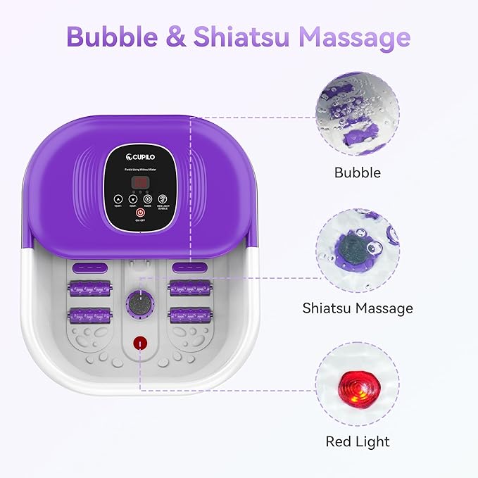 Foot Spa Bath Massager with Heat, Collapsible Foot Massager Spa Soaking Tub with Bubble, Pedicure Foot Spa for Relaxation, Gifts(Purple)