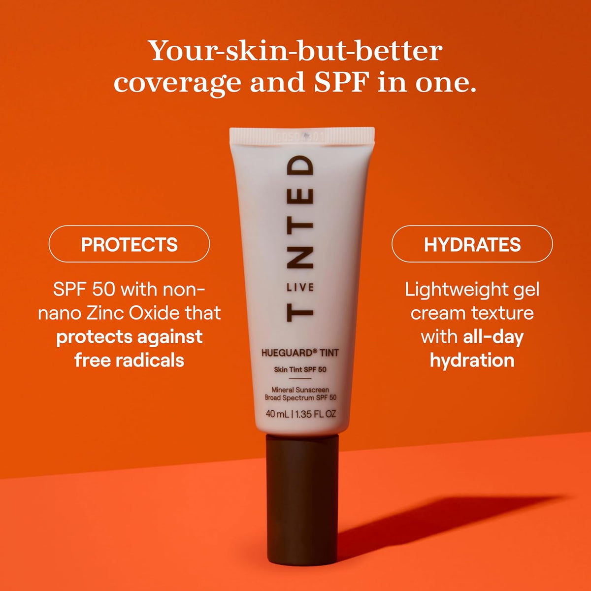 Live Tinted Hueguard Skin Tint SPF 50 - Tinted Mineral Sunscreen with Light-Medium Buildable Coverage With a Hydrating and Radiant Finish - Water and Sweat Resistant, 1.35 fl oz - Shade 05