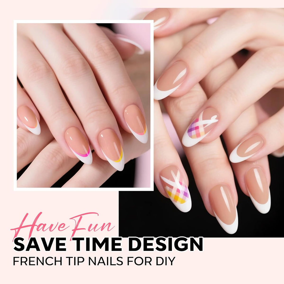 modelones French Tip Press on Nails, 150Pcs M-Almond Fake Nails with Nail Box, Deep Nude Gel Nail Tips for Women, Soft Glue-On Nails for Natural Salon Look, DIY Nail Art Kit (15 Sizes)