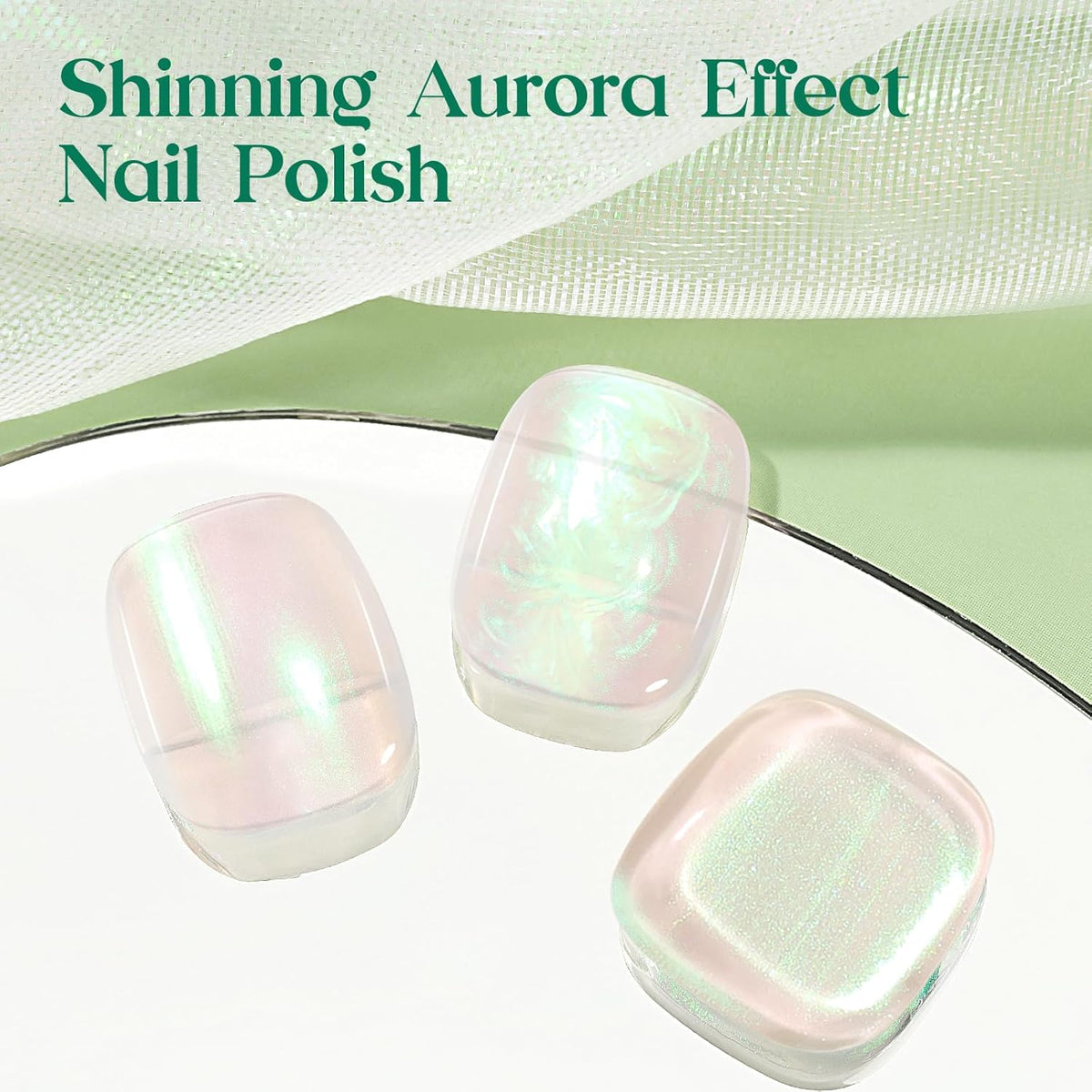 MIZHSE Nail Polish: 15Ml Mermaid Pearl Nail Polish Green Aurora Effect Nail Polish, Fingernail and Toenail Polish Glossy Long Lasting Nail Polish Trendy DIY at Home Nail Gift Spree