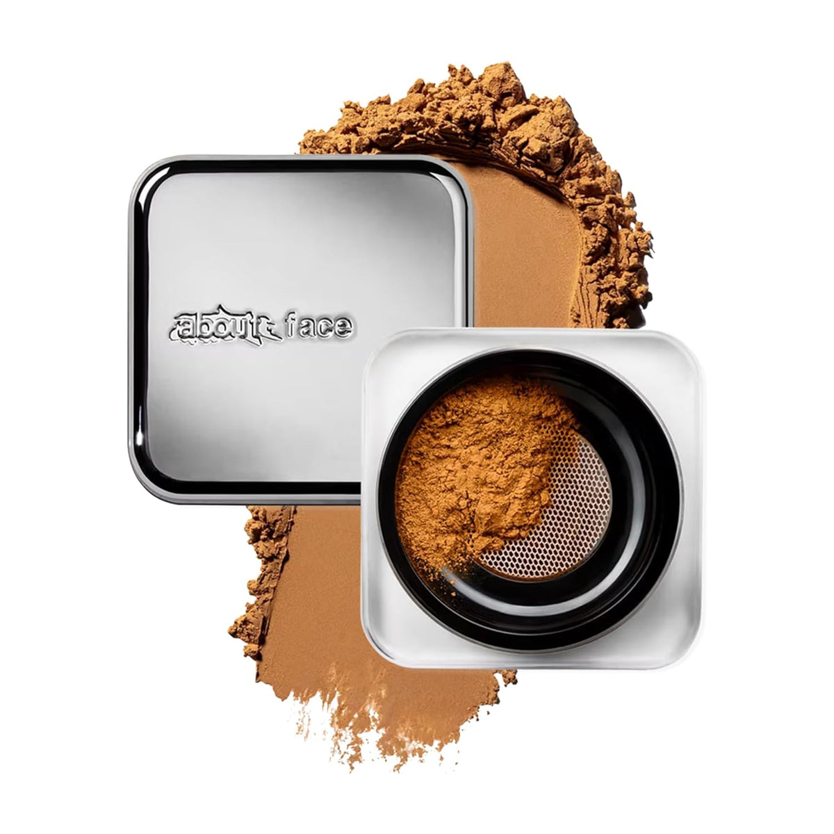 about-face Curtain Call Set & Smooth Loose Powder Partition – Lightweight, Oil-Absorbing Setting Powder with Rice Starch & Corn-Based Talc Alternative – Vegan, Cruelty-Free – 0.35oz (Medium Deep)