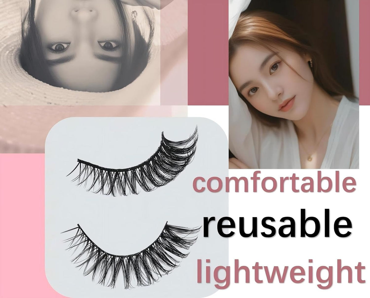 viiviiRose'e False Eyelashes,Black Superfine Cotton Band Lashes,Vegan 3D Volume Eye Lashes,Natural Look Lash,Faux Mink Eyes Lash,C/D Curl,Makeup,7 Pairs,Green(S77)