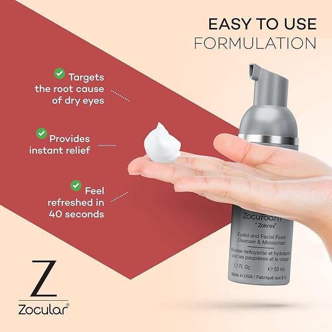 Zocular ZocuFoam Eyelid Cleanser - Foaming Eyelid Scrub - Natural pH Balanced Solution - 1.7 FL OZ (50mL)