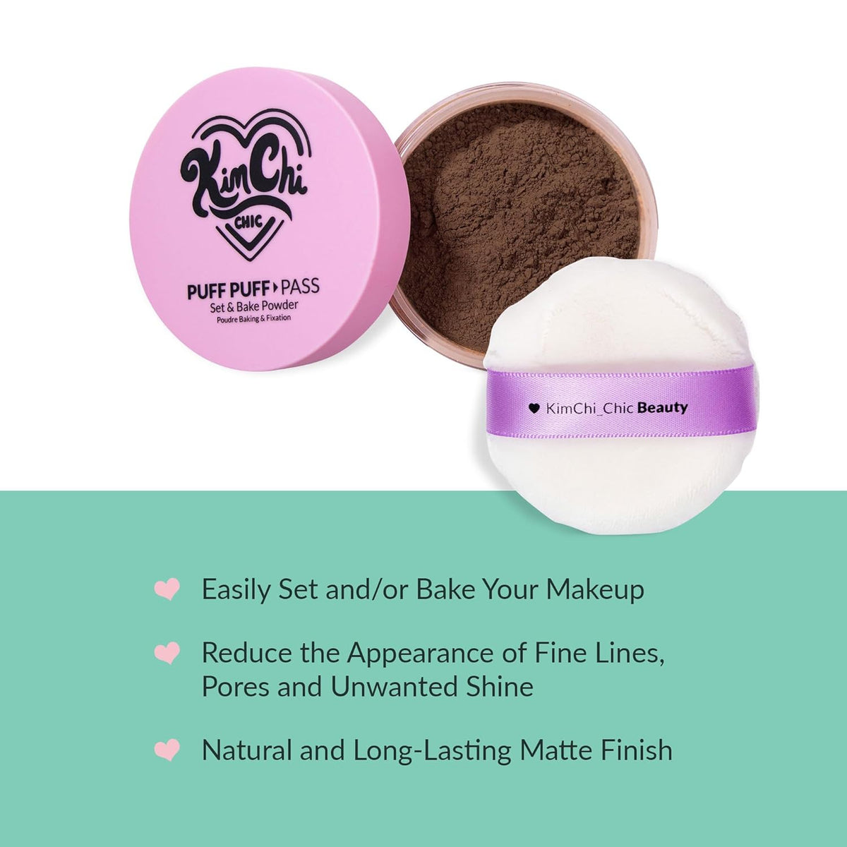 Kimchi Chic Beauty Puff Puff Pass Set and Bake Setting Powder for Makeup, Extra Fluffy Loose Face Powder Poof, Soft Natural Face Makeup for Uneven Skin Tone, 08 Chocolate