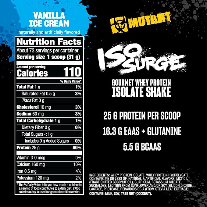 Mutant ISO Surge Whey Protein Isolate Powder Acts Fast to Help Recover, Build Muscle, Bulk and Strength, 5 lb - Vanilla Ice Cream