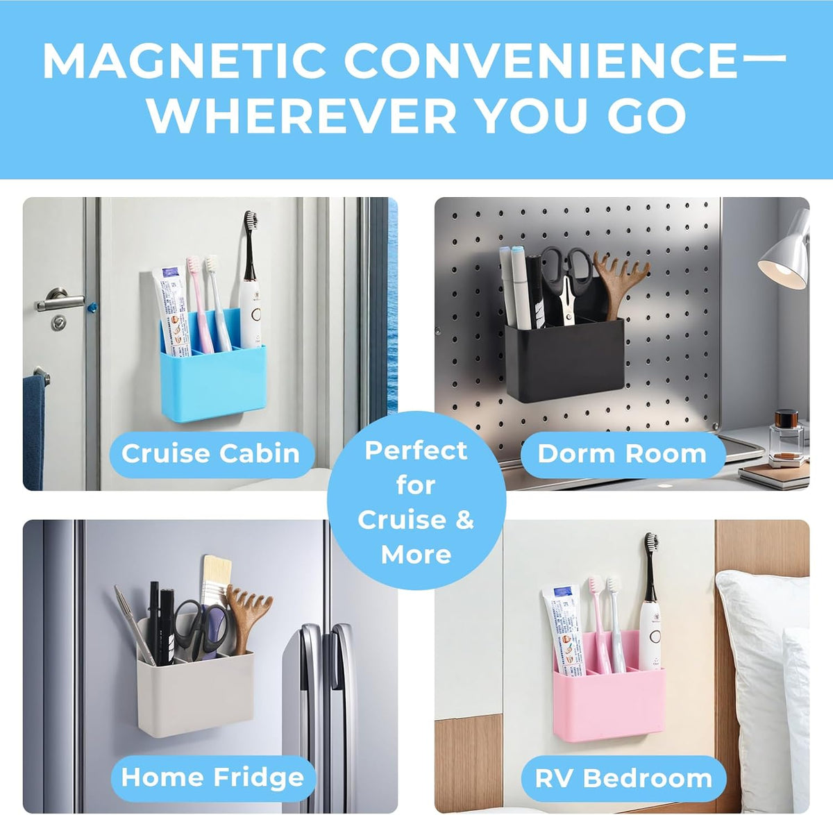 Cruise Essentials 2025 – Magnetic Toothbrush Holder for Wall Mount, Compact Bathroom Organizer for Small Spaces, Cruise Travel Accessories for Alaska/Caribbean Cruise Must Have