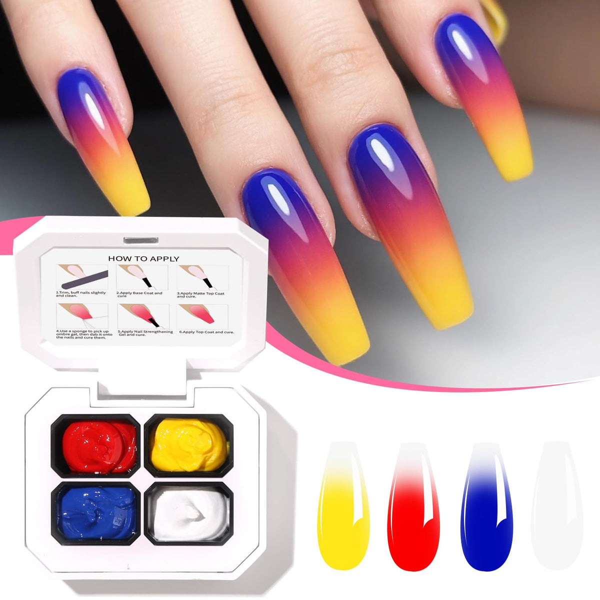 Finger Secret 4 Colors Set Ombre Pat Gel Nail Polish,Sponge Patting Gradient Painting Gel for Nail Art DIY can be Painted,Flower Painted in Salon or Home Use