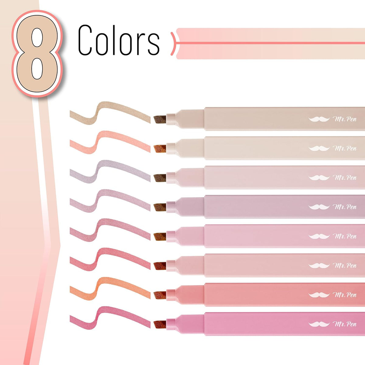 Mr. Pen- Aesthetic Highlighters, 8 pcs, Chisel Tip, Vintage Colors, No Bleed Bible Highlighter Pastel, Highlighters Assorted Colors