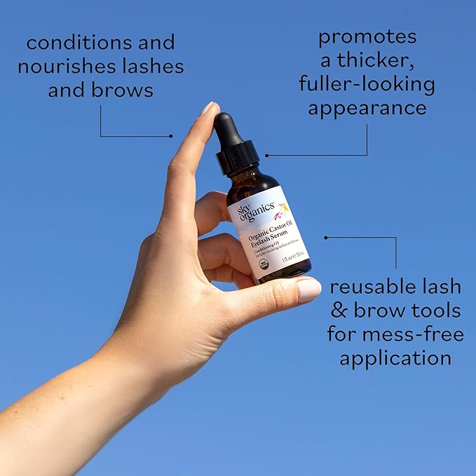 Sky Organics Organic Castor Oil Eyelash & Brow Serum, Hexane-Free Conditioning Oil that Promotes Fuller Looking Lashes & Eye Brows, 100% Pure & Cold-Pressed 1 fl. Oz. / 30 ml w ebook