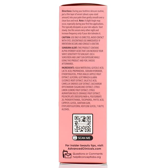 Advanced Clinicals Exfoliating 10% Glycolic Acid Serum For Face + Lactic Acid | Facial Exfoliant AHA + Salicylic Acid Serum To Improve Look Of Large Pores, Uneven Skin Tone, & Dark Spots, 1.75 FL Oz