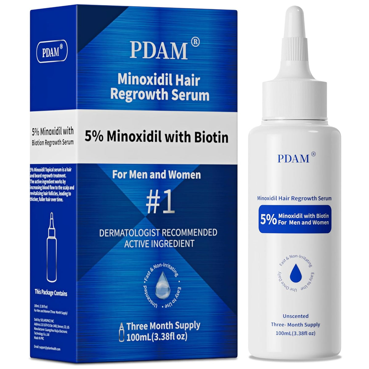 5% Minoxidil for Men Hair Growth Serum - Minoxidil for Women Serum with Biotin for Thicker & Healthier, Topical Minoxidil for Men Restore Fuller Beard