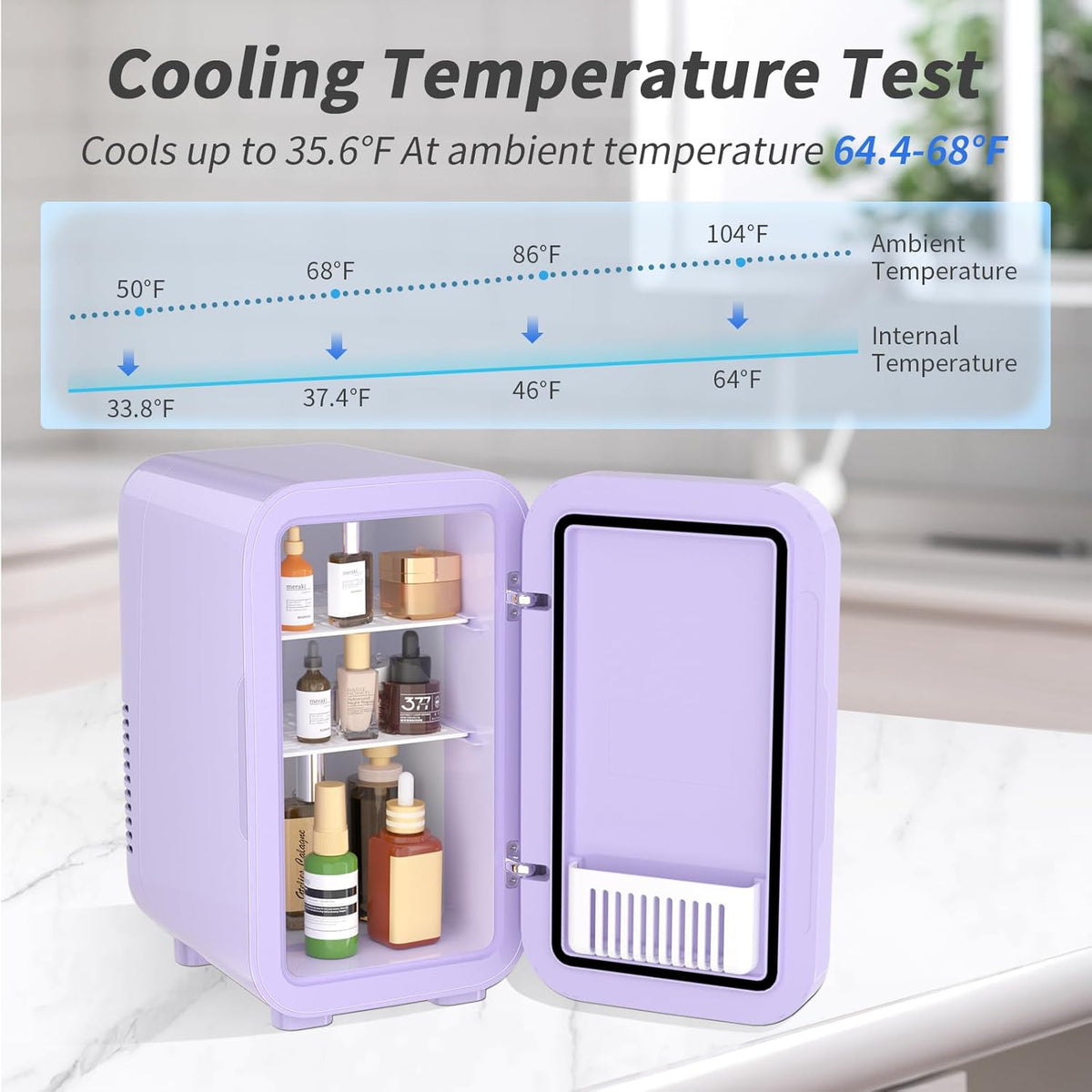 YASHE Mini Fridge, 6 Liter/8 Can 110V AC/DC Portable Thermoelectric Cooler Refrigerators for Bedroom, Skincare, Beverage, Office, Dorm Room and Car, Purple