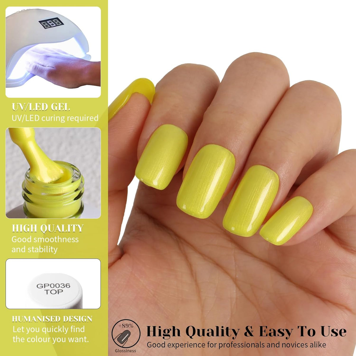 Lemon Yellow Pearl Gel Nail Polish,15ml UV/LED Lamp Soak Off Sparkly Shimmer Yellow Chrome Gel Polish for Manicure Salon or DIY Nail Art at Home- GP0095
