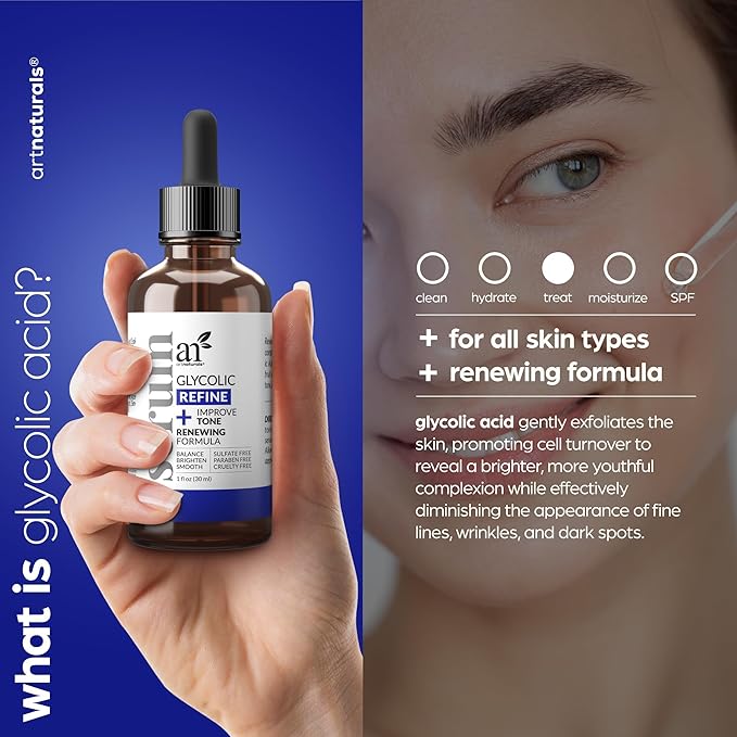 artnaturals Glycolic Serum - Face Serum - Vitamin C and Aloe Vera - Exfoliates and Minimizes Pores, Reduce Acne, Breakouts, and Appearance of Aging and Scars -1 oz.