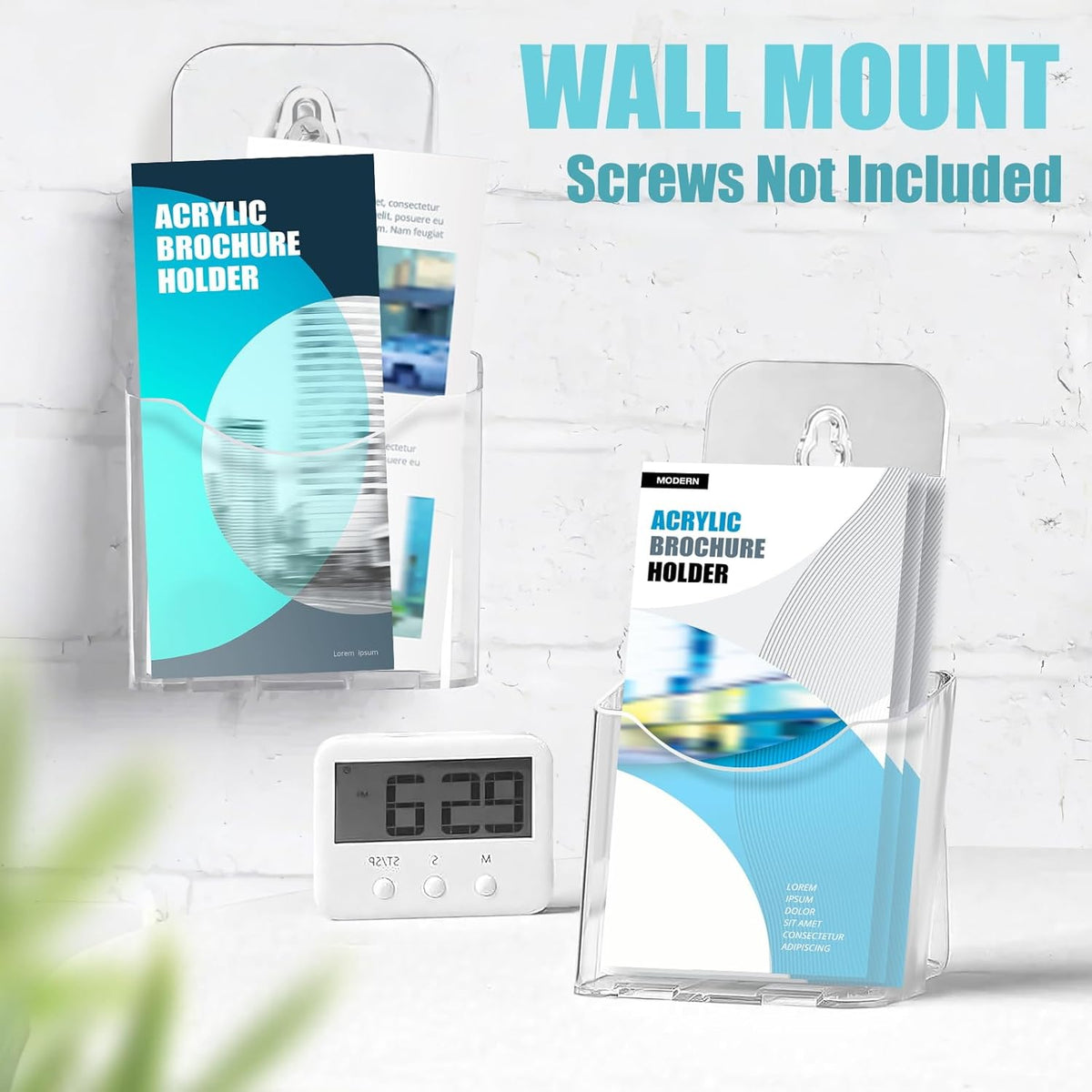 12 Pack Acrylic Brochure Holder, Trifold 4 Inches Wide Clear Plastic Brochure Display Stand, Rack Card Holder for Pamphlet, Mini Flyer, Countertop and Wall Mount Use