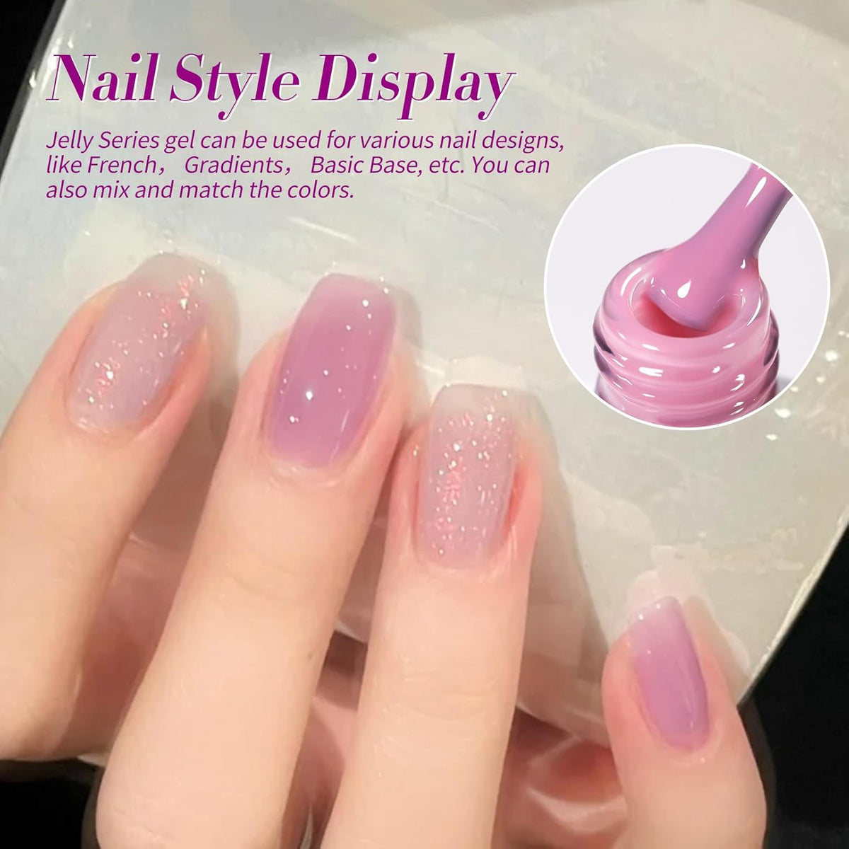 BORN PRETTY Jelly Purple Gel Nail Polish Transparent Sheer Pink Grape Purple Shimmer Glitter Jelly Gel Polsih Nail Art Manicure DIY at Home 6PCS