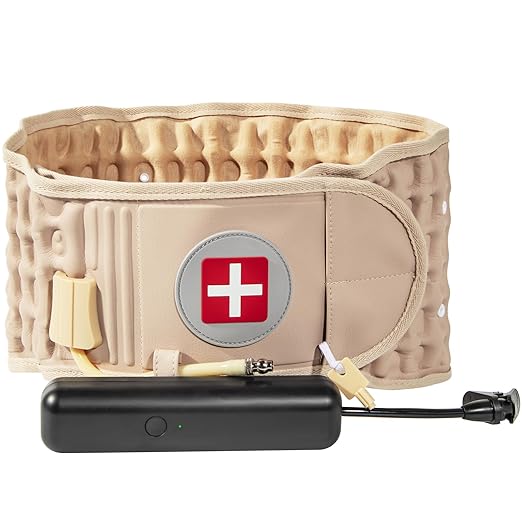 Decompression Back Belt with Electric Inflatable Pump -Lumbar Support Belt for Lower Back Pain Relief, Air Traction Device Fits Waist Size 29-49 Inches (Beige)