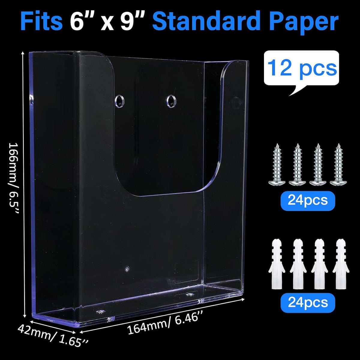 Ripeng 12 Pack Brochure Holder Wall Mount 6 x 9 Inch Clear Flyer Holder Magazine Pamphlet Display Stand Acrylic Wall Organizer Plastic Wall File Holder for Literature Mail Paper Document Rack Display