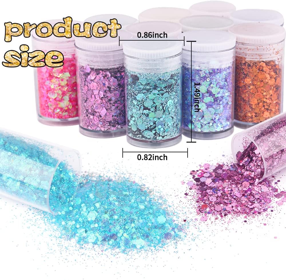 Holographic Chunky and Fine Glitter Mix, 45 Colors Festival Sequins & Powder, Iridescent Flakes, Cosmetic Face Body Eye Hair Nail Art Resin Tumbler Loose Glitter