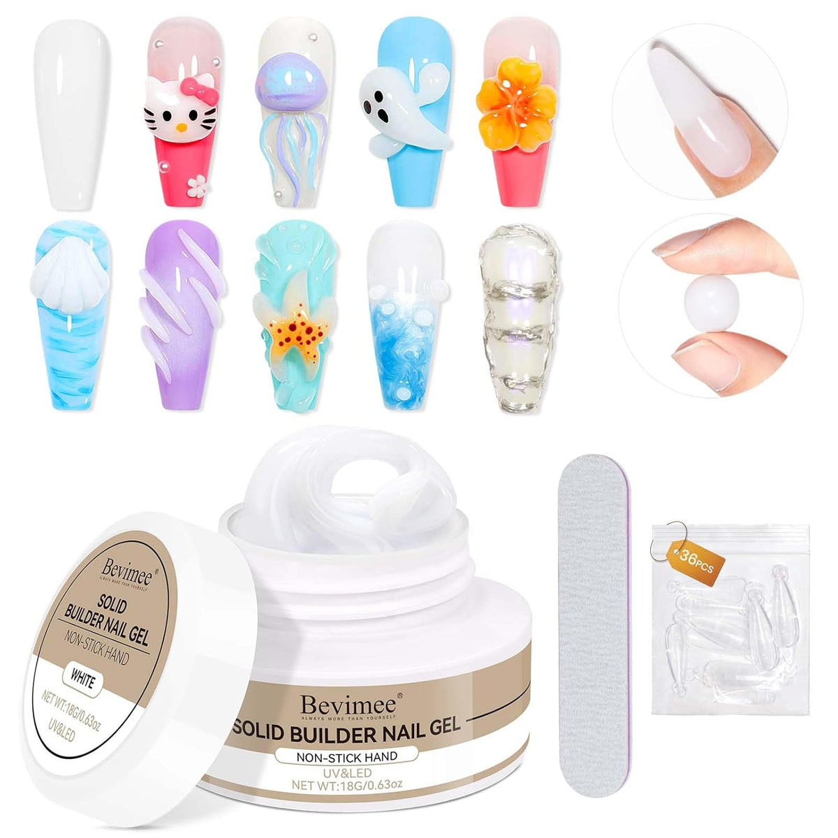 Solid Builder Gel For Nails, White 3D Nail Gel Art Hard Gel For Nails, 18g Non-Sticky Hand Molding Carving Gel For Nail Sculpting Extension Gel, Salon DIY At Home