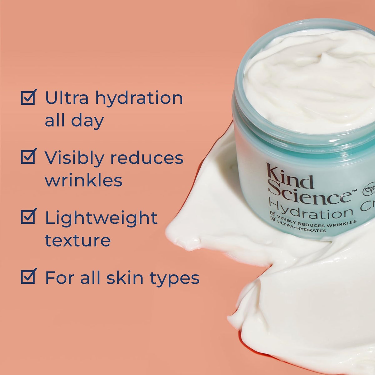 Kind Science Hydration Cream - Moisturizer Face Cream For Women - Anti Aging for Day and Night - Visibly Reduces Wrinkles, Improves Smoothness & Elasticity - Fragrance Free, Cruelty Free, 2 oz
