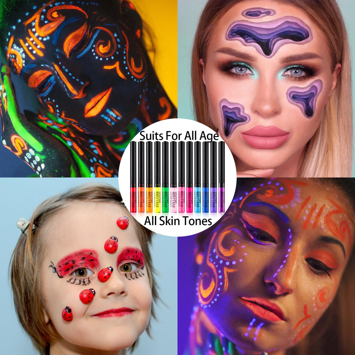 12 Colors Matte Liquid Eyeliner Set UV Glow Rainbow Colorful Neon Eyeliner Pencil Pigmented Waterproof Smudgeproof Long Lasting Gel Eye Liner Eye Makeup Kit for Women