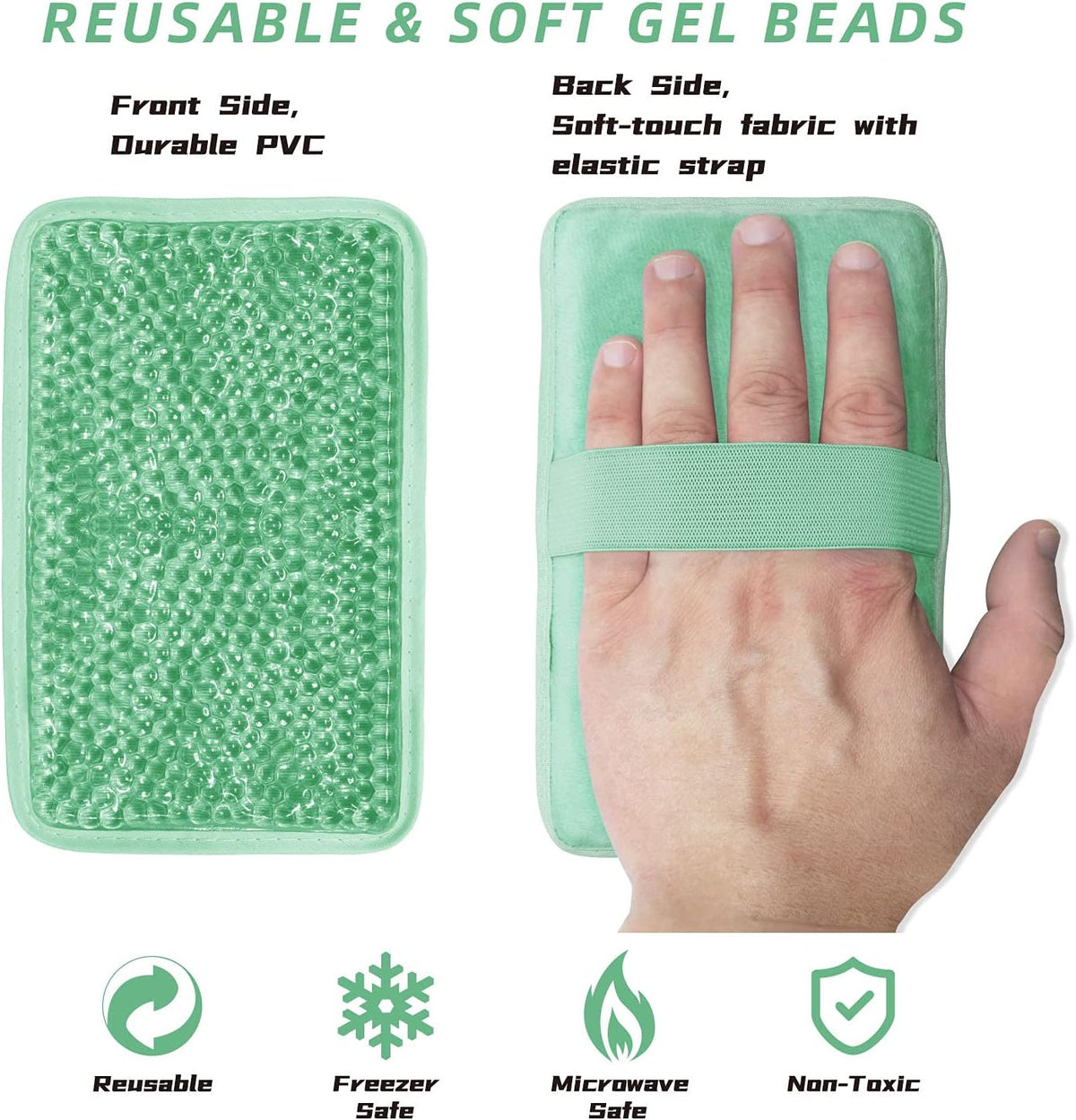 Gel Beads Ice Pack Ice Bag with Strap-Reusable Hot & Cold Pack Compress Therapy for Pain, Swelling,Injuries of Knee, Shoulder, Foot, Back, Ankle, Neck, Hip, Elbow,Wisdom Tooth (1 pcs.Green)