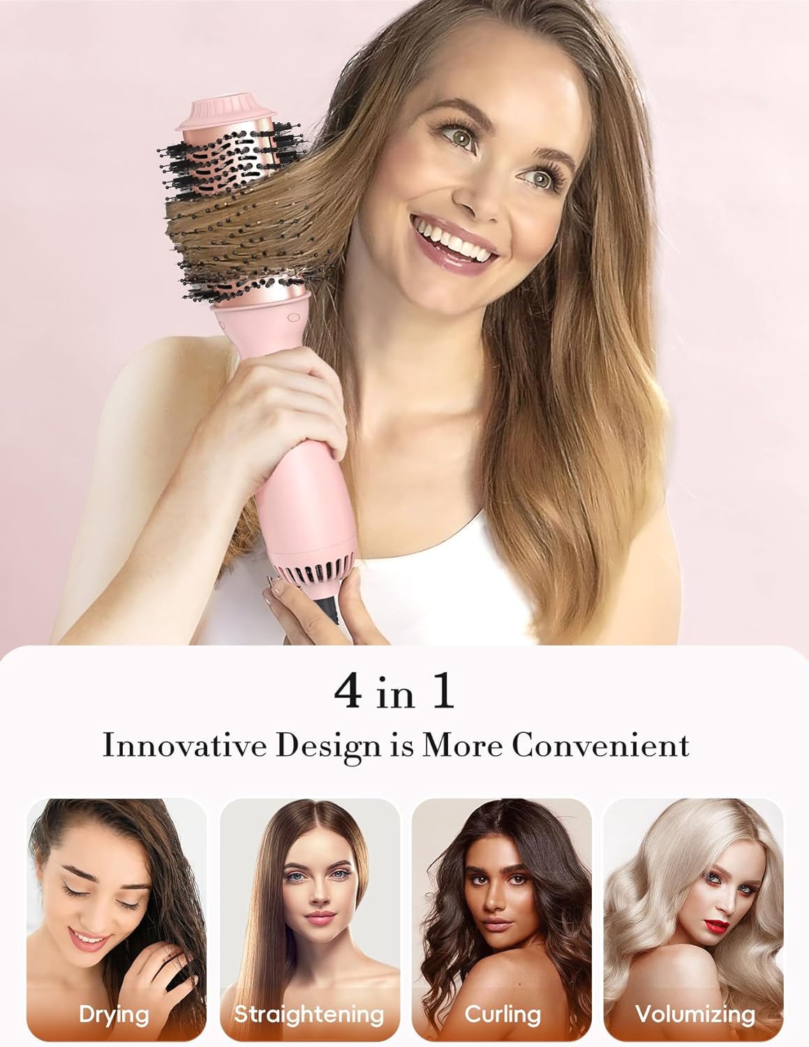 LANDOT Hair Blow Dryer Brush: One-Step Hot Air Brush with 60mm Oval Barrel - 4 in 1 HairDryer Styler and Volumizer for Drying Straightening Curling Volumizing Hair Fight Frizz and Add Volume