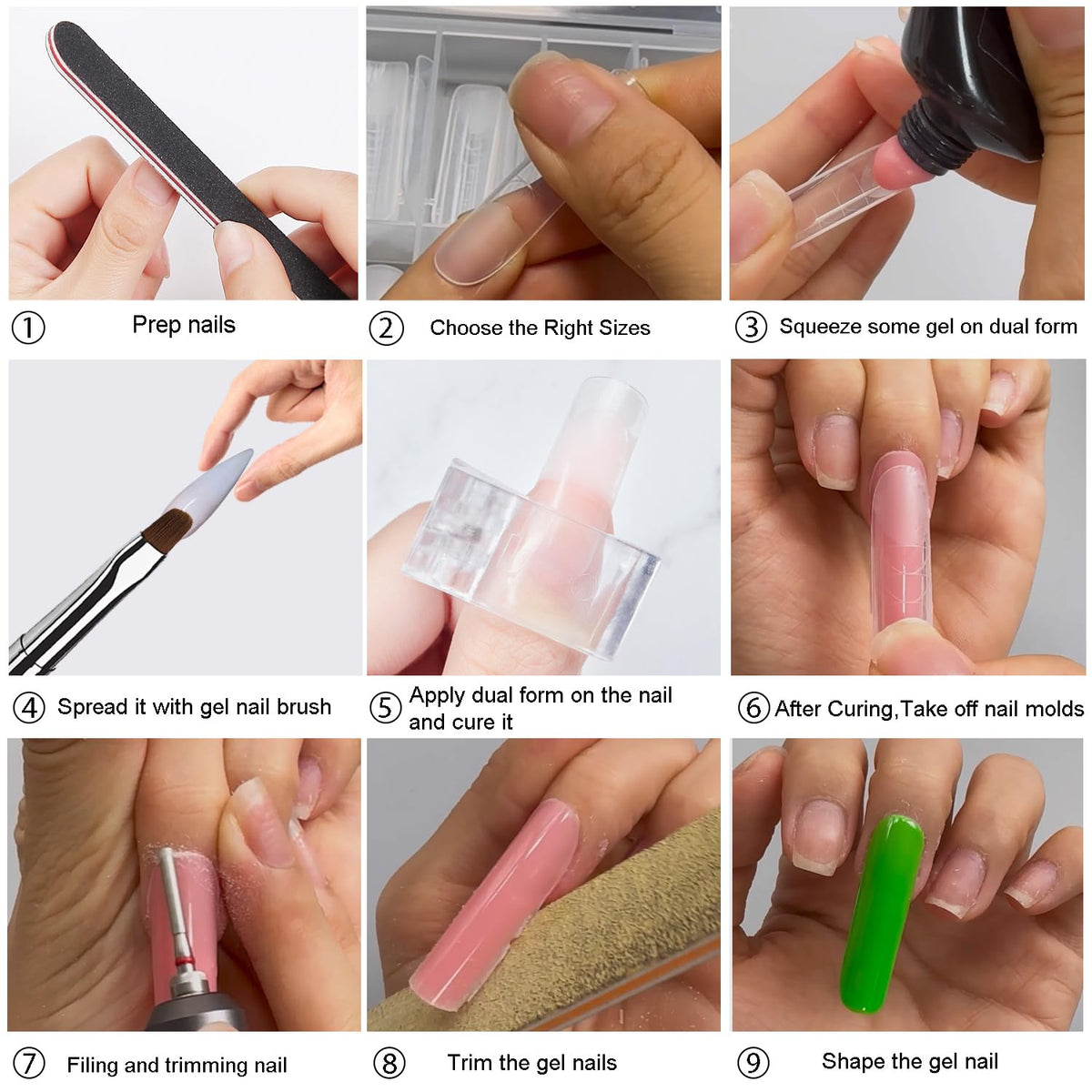 120Pcs Dual Nail Forms,Long Almond Extension Poly nail gel Nail Forms Full Cover Reusable Nail Molds 12 Sizes for Solid Nail Gel Glue Nail Art Design Salon&DIY(Extra Long Almond)