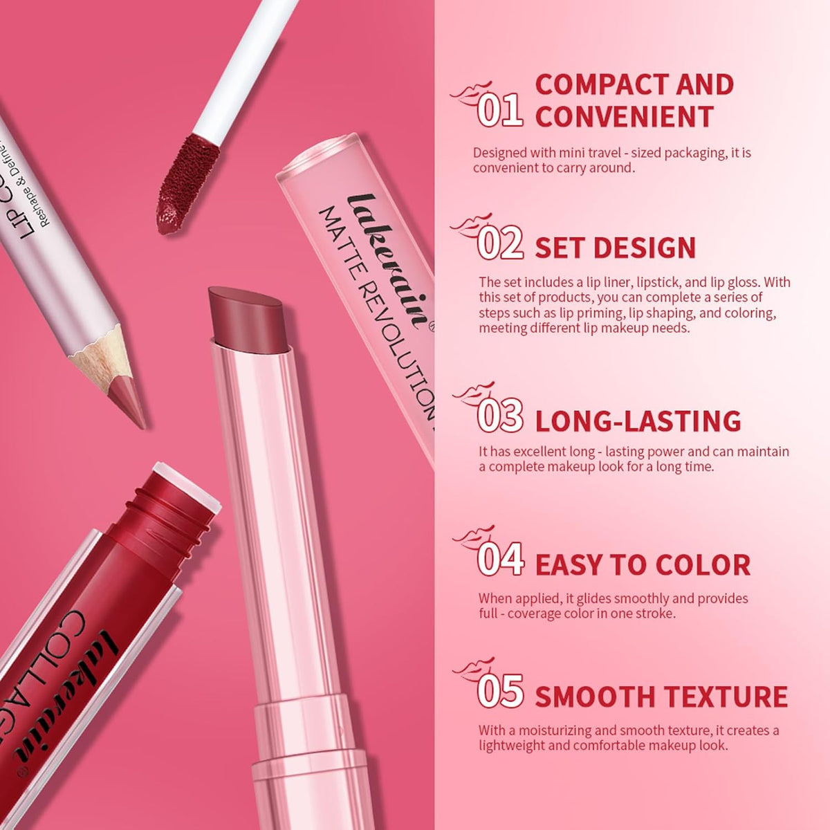 3PCS Lip Liner and Lipstick Combo Set - Matte Lip Liner Pencil, Velvet Matte Lipstick & Hydrating Collagen Lip Gloss - Long-Lasting, Smudge-Proof, High Pigment Nude Brown Lip Makeup Kit (Set 4, 3)