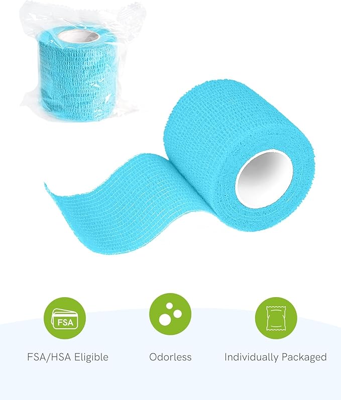 FriCARE Self Adhesive Bandage Wrap, Medical Tape in First Aid Kit, Cohesive Bandages for Wounds Sport Vet, FSA/HSA Eligible, 2 Inches X 5 Yards 6 Rolls, Cerulean Blue