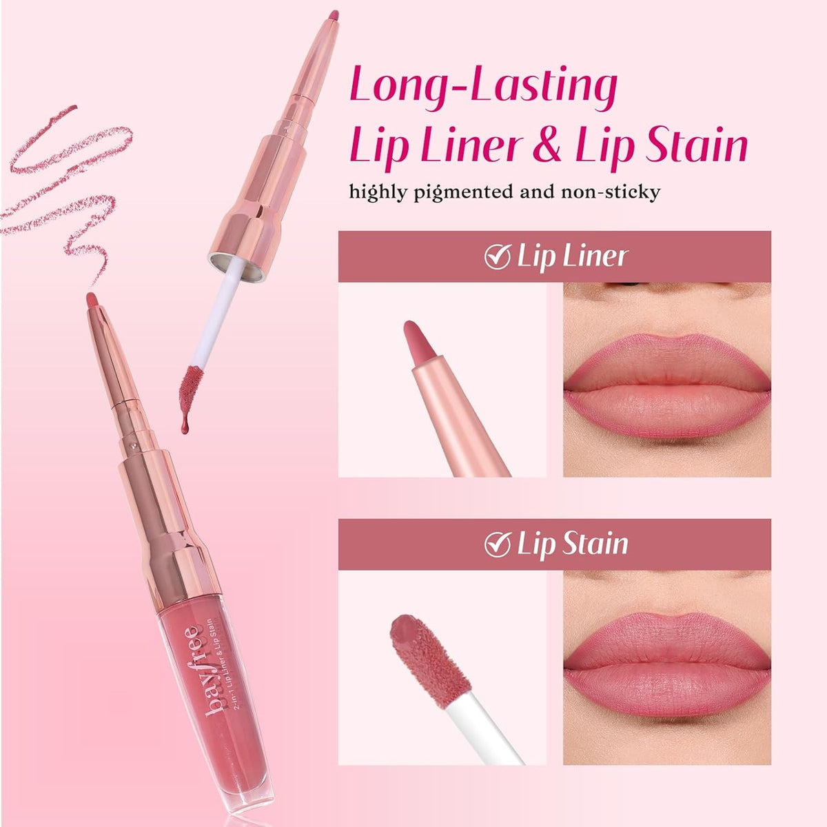 2-IN-1 Lip Liner and Lip Stain, High Pigmented Long Lasting Velvet Lip Tint, Well-Defined Lipliner, Weightless Waterproof Not Animal Tested, Matte Finish Makeup