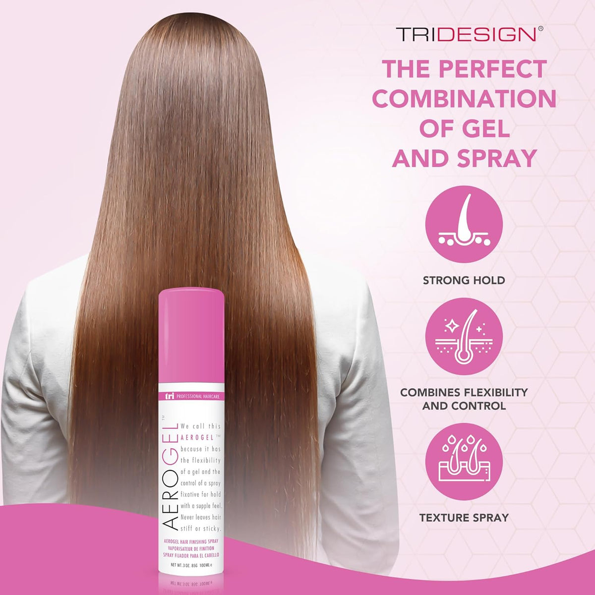 TRIDESIGN Aerogel Hairspray - Strong Hold Hair Finishing Spray for Volumizing & Control, Flexible Styling for All Hair Types, Non-Sticky and Scented - For Women and Men - Travel Size Pack of 3 (3 Oz)
