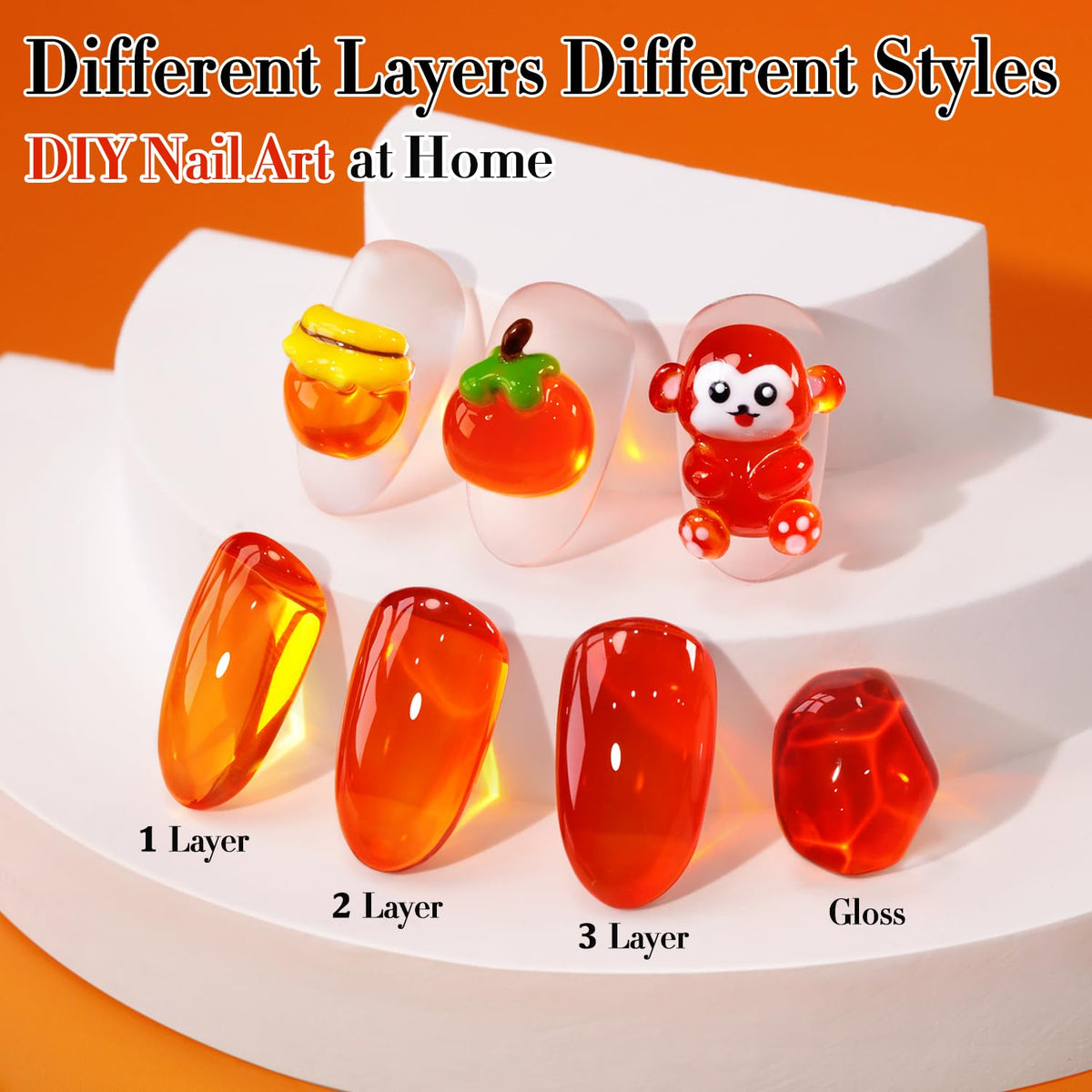 Double Rhythm 0.5 Oz Jelly Gel Polish Same Color Same Bottle Sheer Neutral Natural Light Milky Pastel 15ML Translucent Polish Art DIY at Home (Orange-A1635)