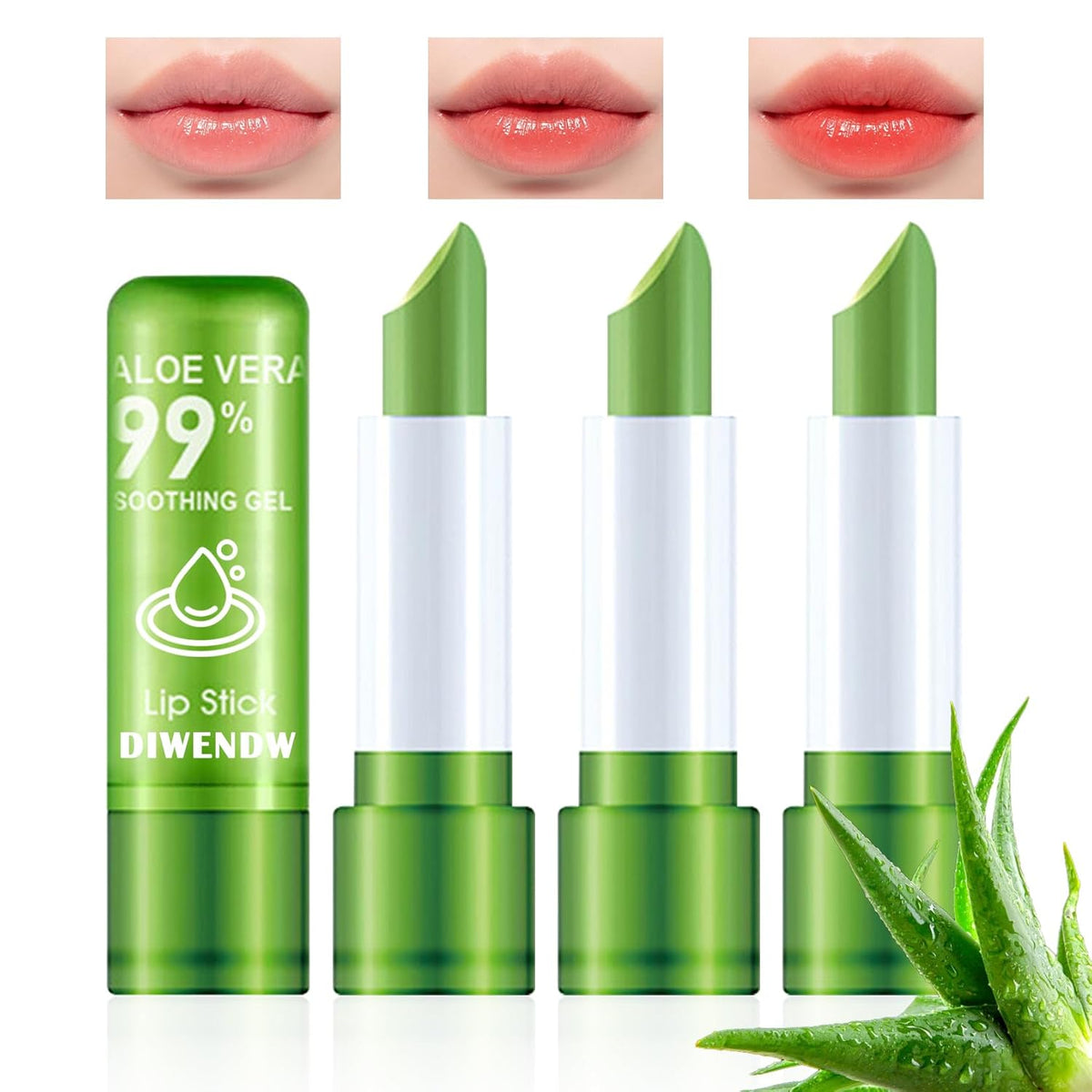 4PCS Aloe Vera Color Changing Lipstick,Temperature Color Change Lip Gloss Makeup Set,Waterproof Long Lasting Aloe Vera Tinted Lip Balm Moisturizer,Moisturizing PH Mood Magic Lipstick for Women