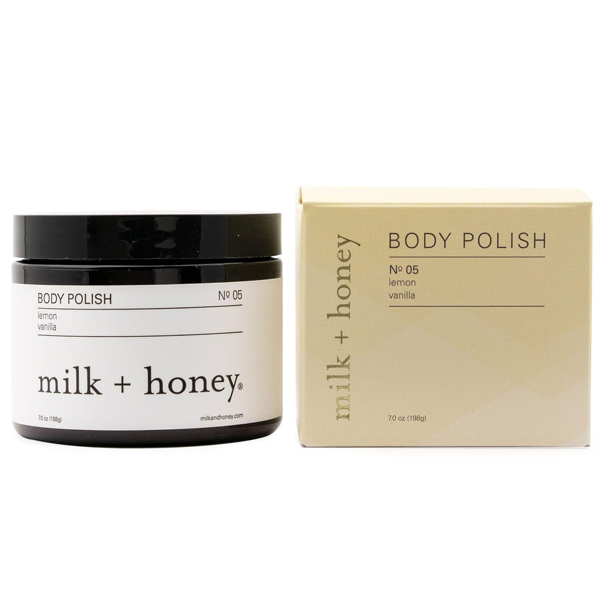 milk + honey Exfoliating Body Scrub No. 5 – Natural Sea Salt & Sugar Polish with Coconut, Lemon & Vanilla – Gentle Scrub for Sensitive Skin, Women & Men – 7 oz