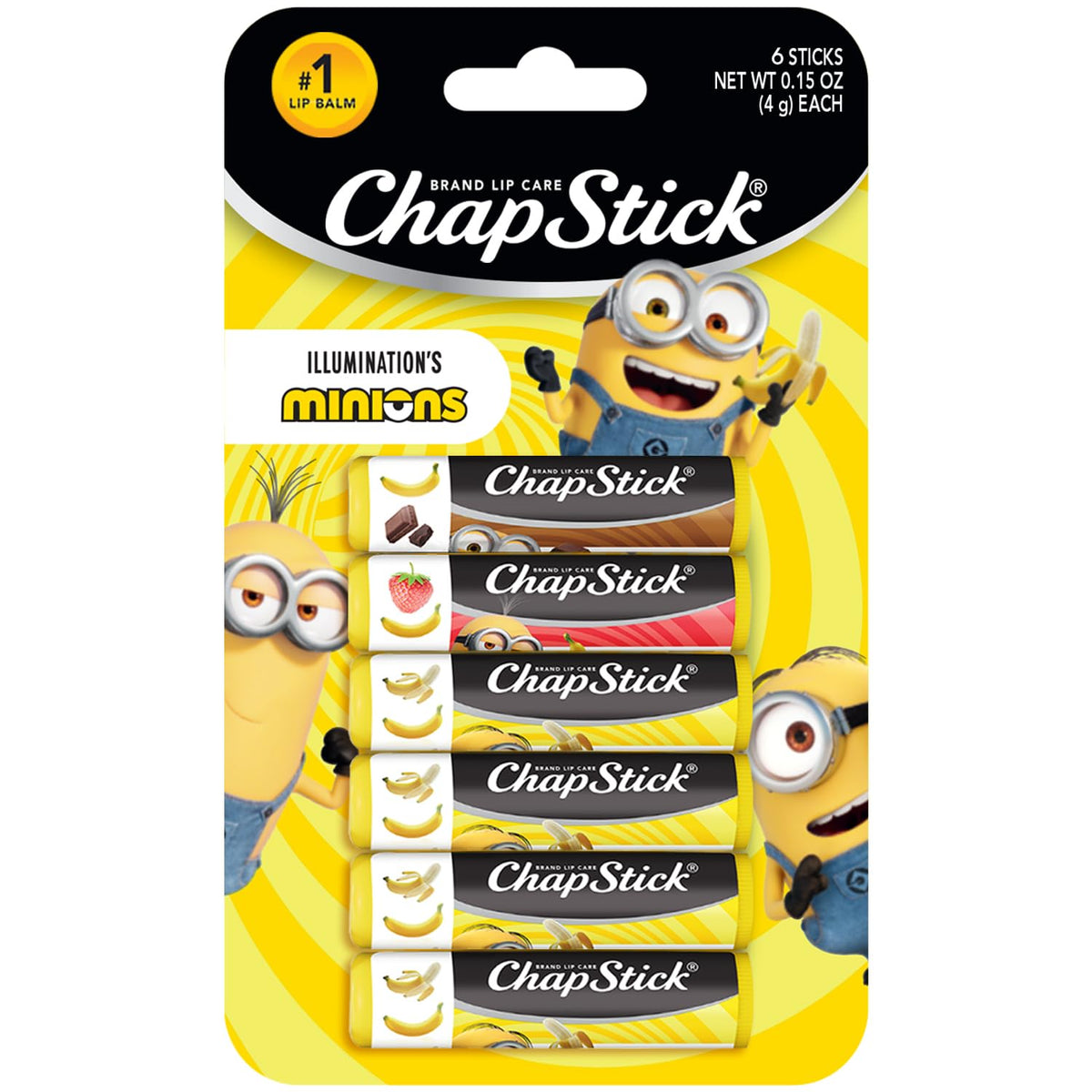 ChapStick Lip Balm Sets, Minions Banana-Nana + Variety Banana Pack (6 Sticks), Party Favors for Kids, 0.15 Oz Ea