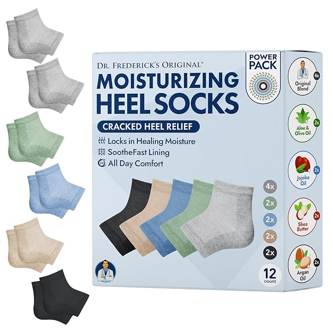 Dr. Frederick's Original Moisturizing Heel Socks for Cracked Heel Treatment - 6 Pairs - Socks for Dry Feet - Cracked Skin Repair & Overnight Hydration - Foot Care for Women & Men - Power Pack