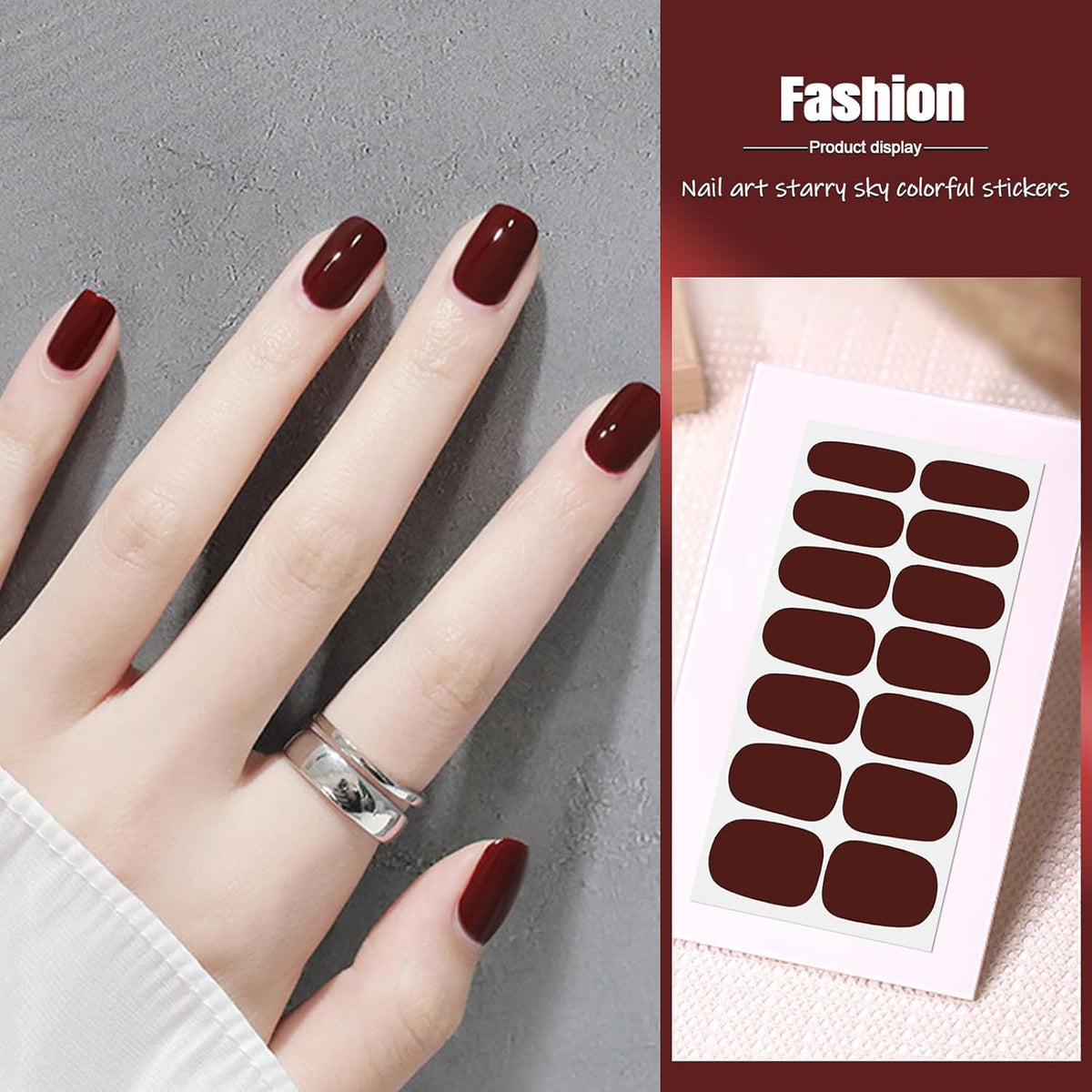 SILPECWEE Gel Nail Stickers (16 Sheets, Dark Solid Color), Full Nail Wraps for Women Self Adhesive Nail Polish Strips Gel Strips Fingernail Stickers Manicure Decoration with File